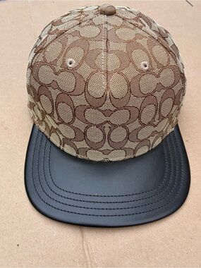 Coach Brown Signature Jacquard Cap with Black Brim